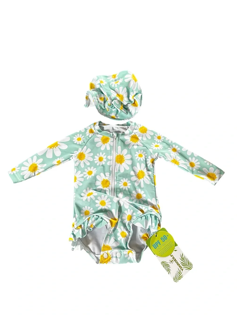 Younger Tree Baby Girl one piece Swimsuit Long Sleeve Rash Guard Hat 0-3 Months